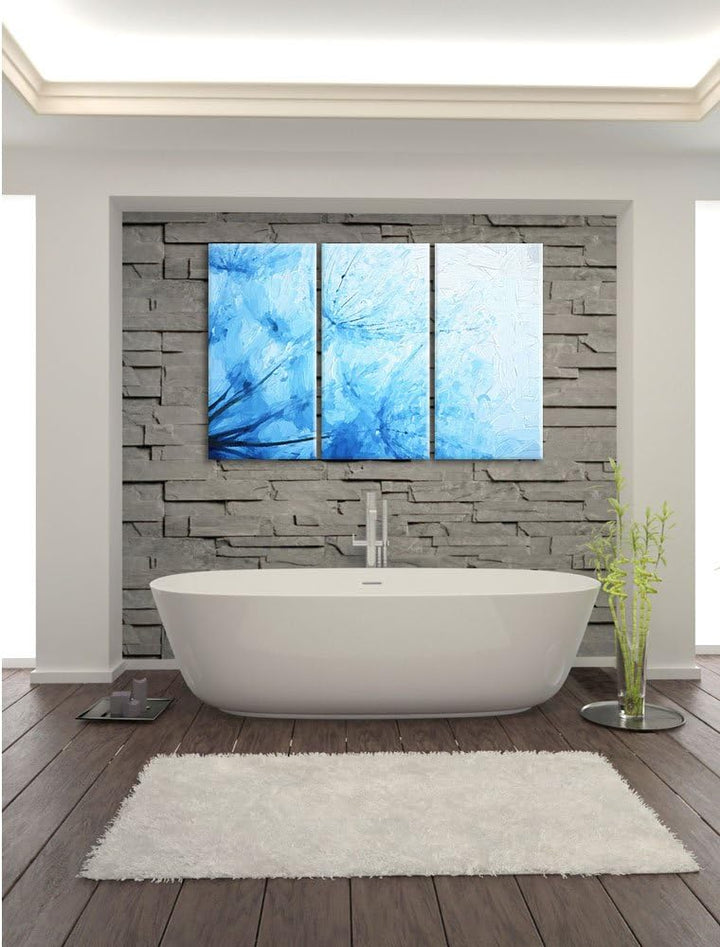 Pixxprint Tropfen bedeckte Pusteblumen Pinsel Effekt 3-Teiler Leinwandbild 120x80 Bild auf Leinwand