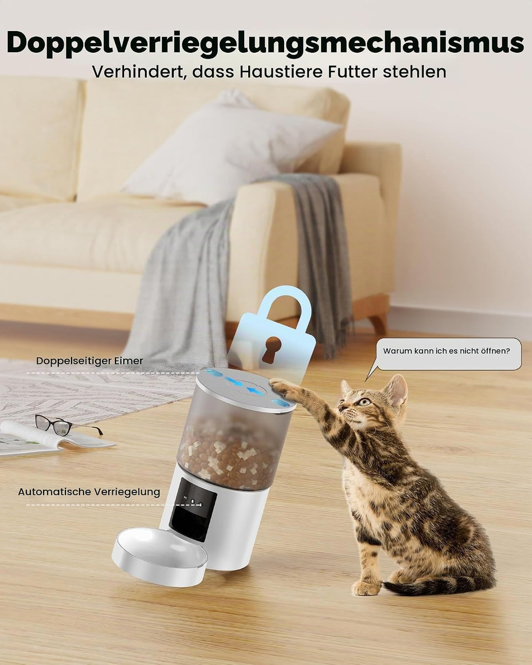 Futterautomat Katze Katzenfutter Automat WiFi: Futterspender Katze mit Massgeschneidert Zeitplan - A