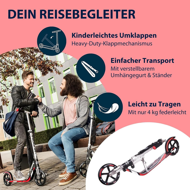 HUDORA BigWheel 205 Scooter - Stabiler Aluminium-Roller - Höhenjustierbarer &amp; zusammenklappbarer Cit