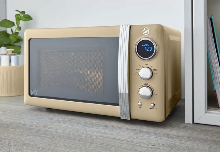 Swan Retro SM22030CNEU Digital Mikrowelle 20L, 5 Leistungsstufen, Auftaufunktion, 60 Minuten Timer,