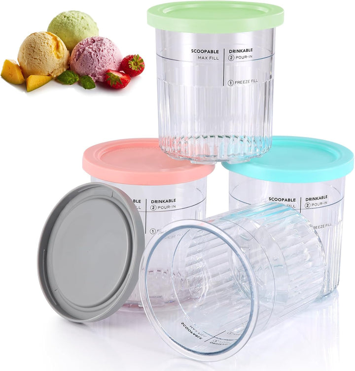 PCTTOIL 4 Stück Eiscremebehälter und Deckel kompatibel mit Ninja Creami Deluxe Ice Cream Makers NC50