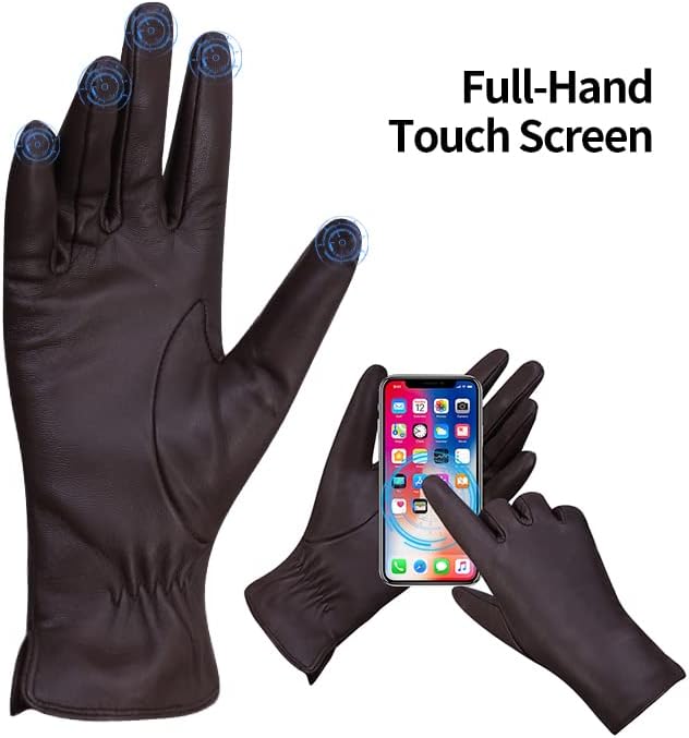 MGGM collection Damen Lederhandschuhe Kaschmir gefüttert S Braun(Thouchscreen), S Braun(Thouchscreen
