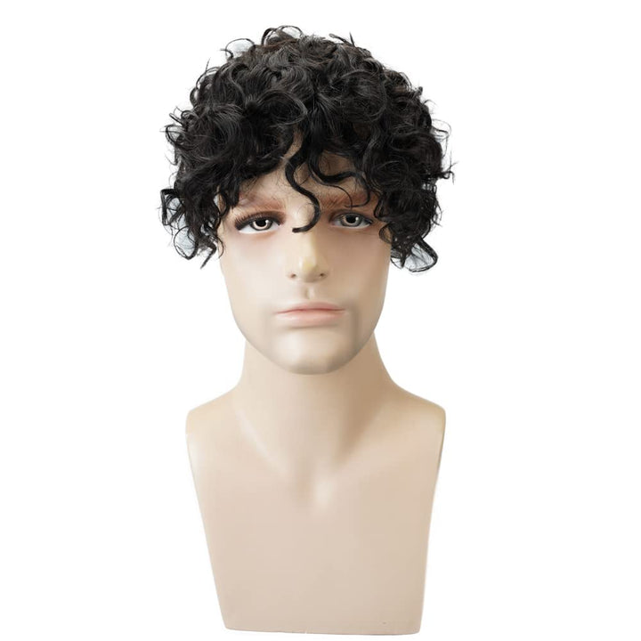 Lordhair Lockige Toupet für Männer, Echthaar-Toupet, Haarersatzsystem(Off Schwarz 1B