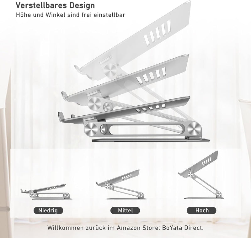 BoYata Laptopständer, Multi-Angle Laptop Ständer mit Heat-Vent, Verstellbarer Notebook Ständer Kompa