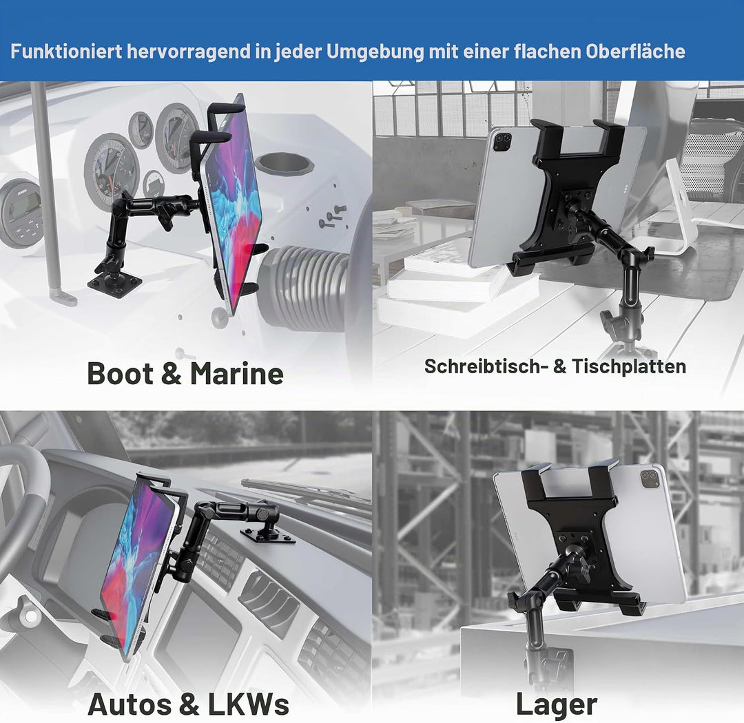 ARKON Robuste Tablet-Halterung mit verstellbarem Arm für Tischplatten, Autos, Fahrzeuge, Wände, komp