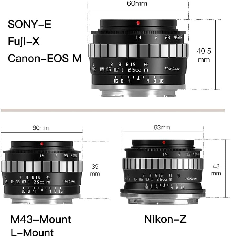 TT Artisan 23mm F/1.4 APS-C Objektiv Anschluss MFT Mount Silver manuelles Weitwinkelobjektiv für spi