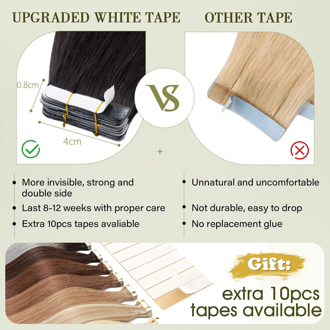 Benehair Tape in Extensions Echthaar, 20Pcs 20g Invisible Tape Extensions Echt Haar, Haarverlängerun