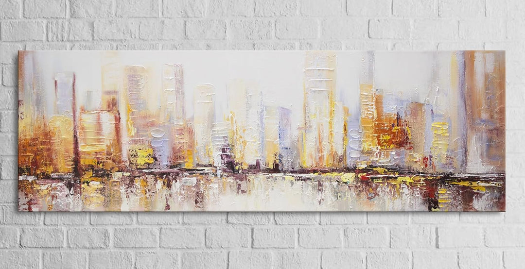 YS-Art Abstrakt Stil Acryl Gemälde auf Leinwand Megapolis Grossstadt handgemalt Wandbilder Wohnzimme