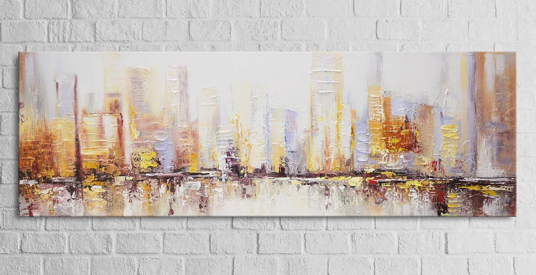 YS-Art Abstrakt Stil Acryl Gemälde auf Leinwand Megapolis Grossstadt handgemalt Wandbilder Wohnzimme
