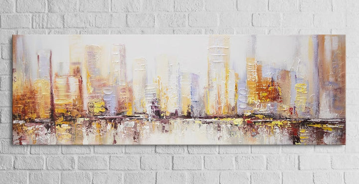YS-Art Abstrakt Stil Acryl Gemälde auf Leinwand Megapolis Grossstadt handgemalt Wandbilder Wohnzimme