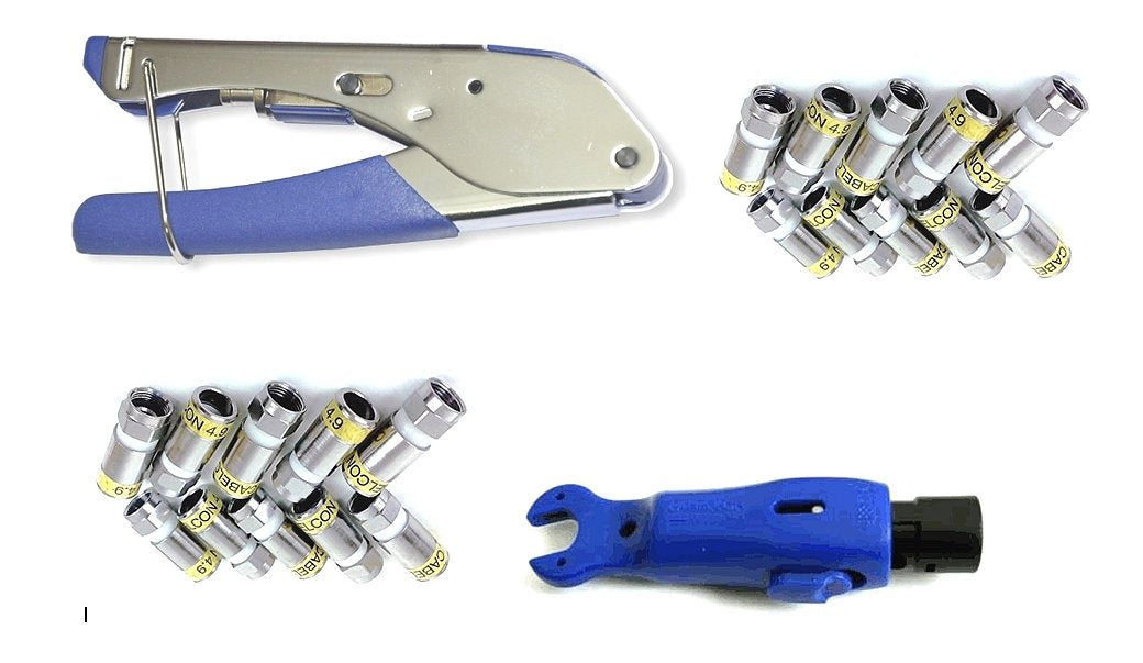 Cabelcon Set Bestehend aus Kompressionszange Pocket Tool + Cable Stripper + 20 Stück Kompressions-F-