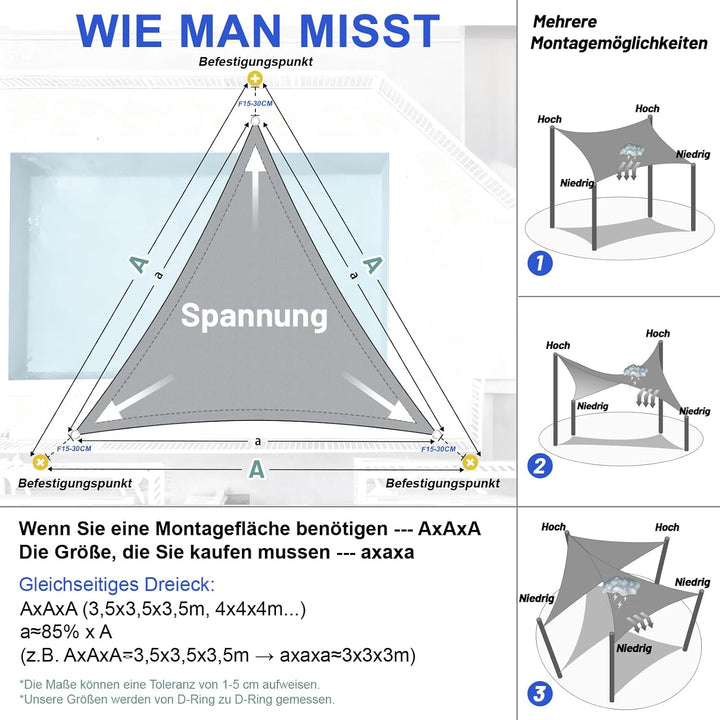 LOVE STORY Sonnensegel Wasserdicht 5x5x5m Dreieckig PES Polyester Sonnenschutz Windschutz Balkon Ter
