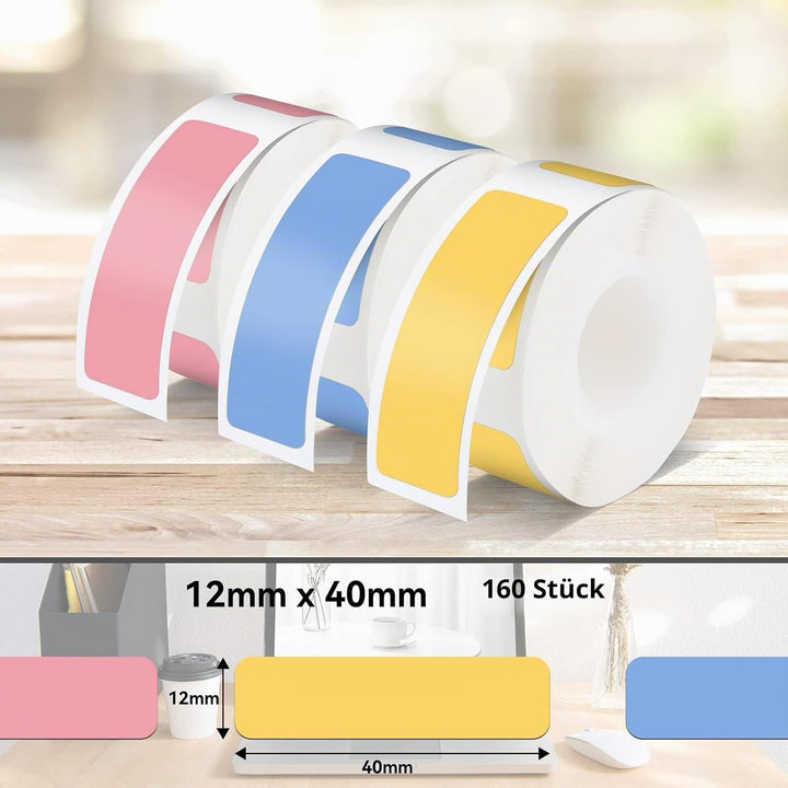 Pristar P15 Thermoband, 3 Rollen 12mm * 40mm Selbstklebend, Kompatibel mit P15 Etikettendrucker, Pin