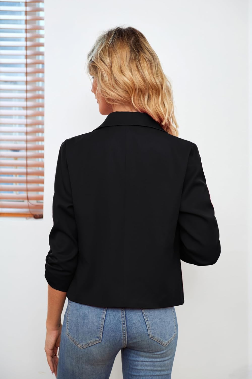 GRACE KARIN Damen Leicht Cropped Blazer Business Blazerjacke Casual Offene Blazer 3/4 Ärmel kurz Arb