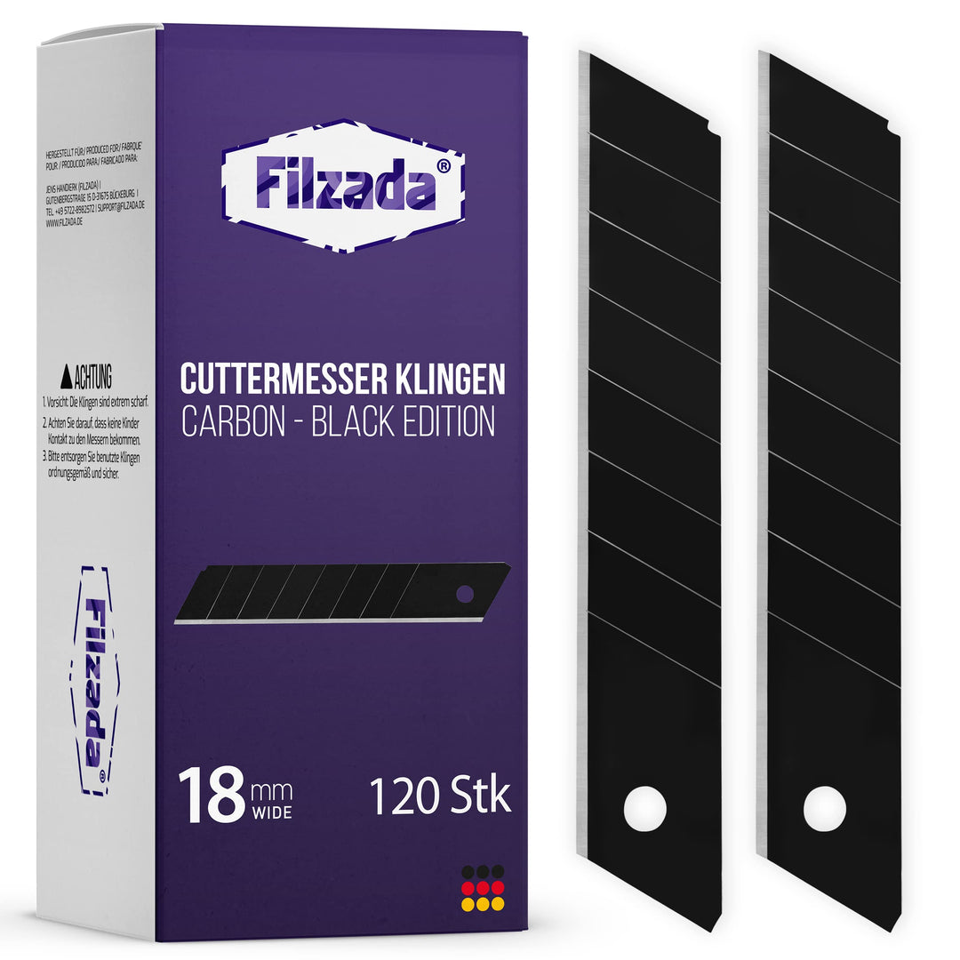 Filzada ® 120x Cuttermesser Klingen 18mm - Abbrechklinge/Messerklinge Carbonstahl - Black Ultraschar