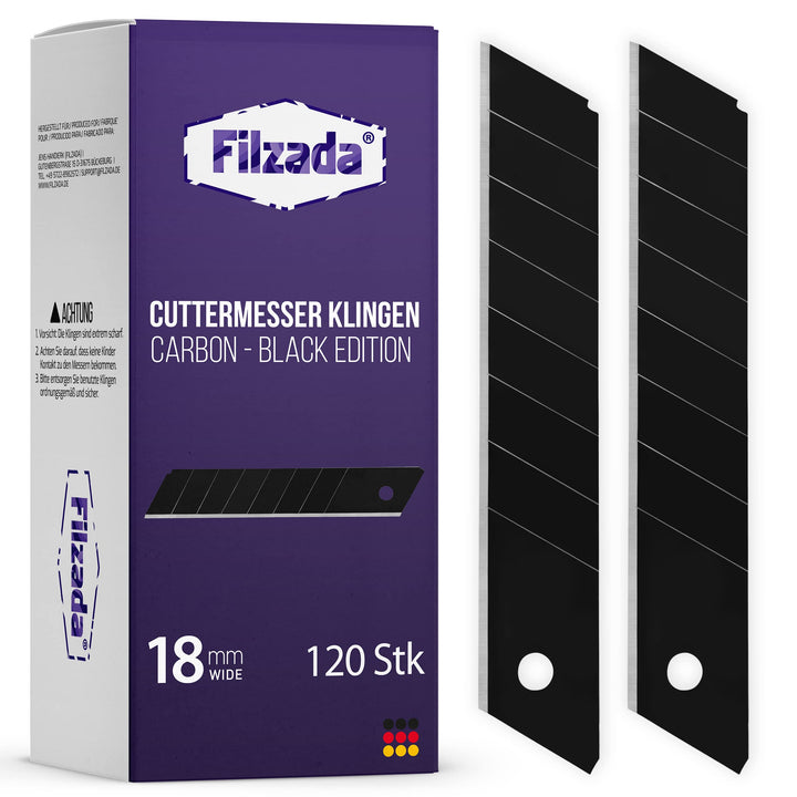 Filzada ® 120x Cuttermesser Klingen 18mm - Abbrechklinge/Messerklinge Carbonstahl - Black Ultraschar