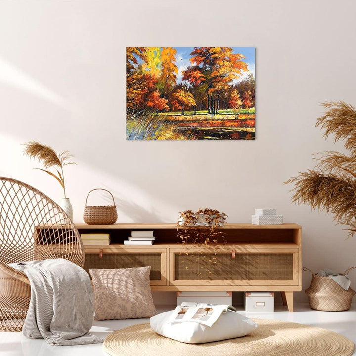 Bilder auf Leinwand Park Herbst Wasser Leinwandbild mit Rahmen 70x50cm Wandbilder Dekoration Wohnzim