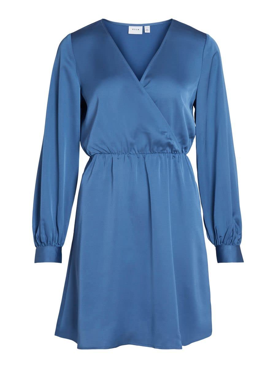 Vila Damen Viellette Wrap L/S Dress/Su-Noos Kleid 38 Federal Blue, 38 Federal Blue