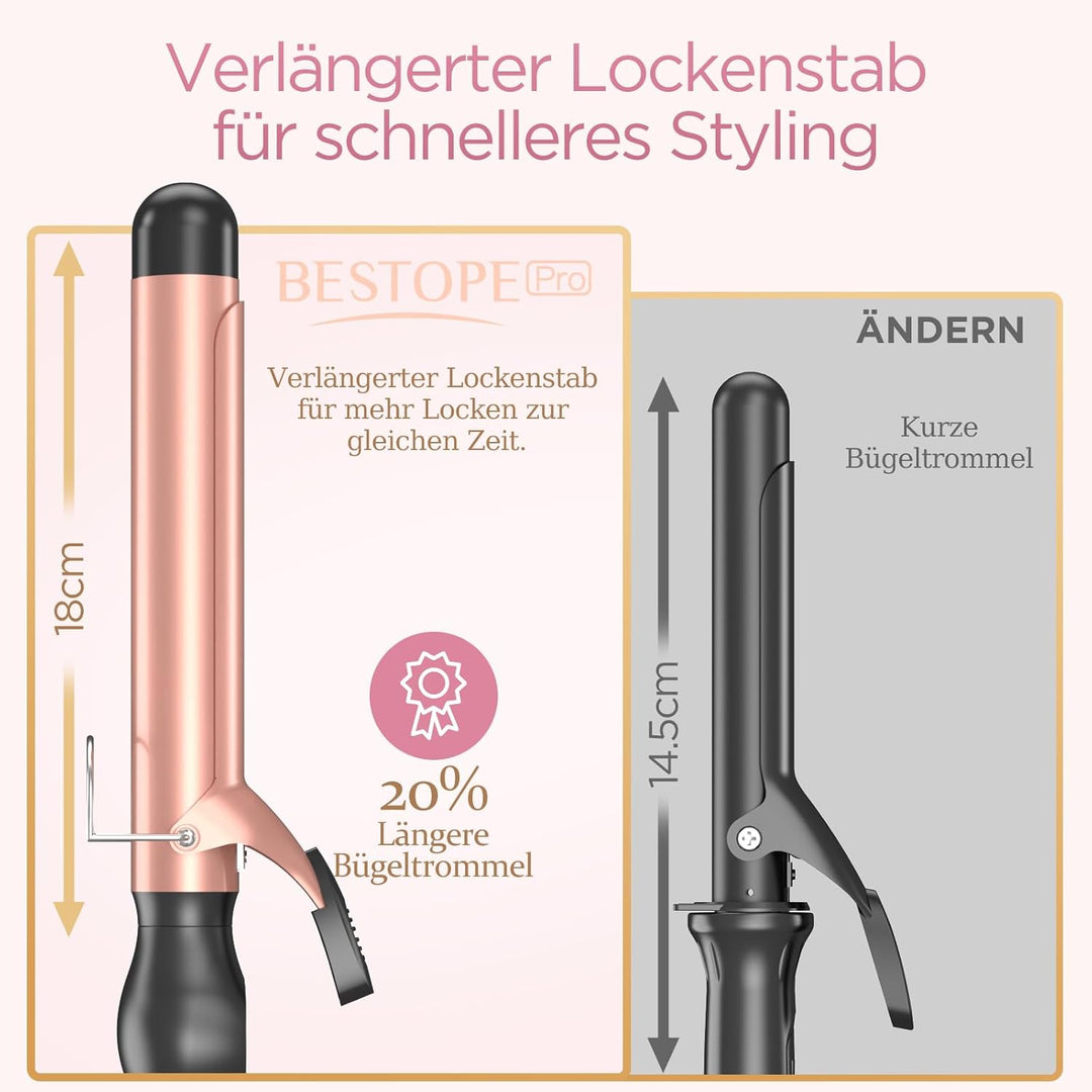 BESTOPE PRO 32mm Lockenstab - Lockenstab Grosse Locken mit Multi-Temperatur, Verlängerung Design Hai