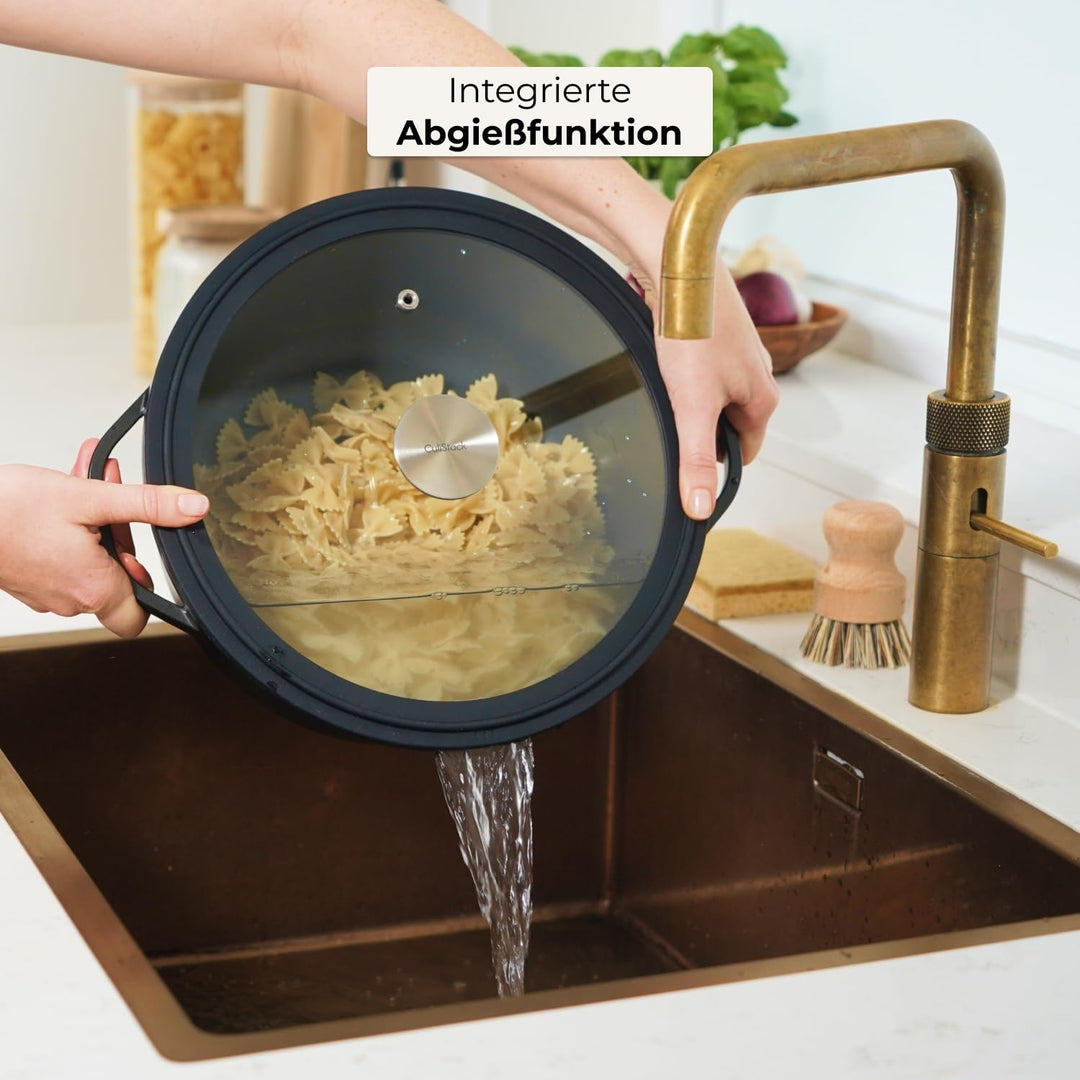 Pro Topf und Pfannenset 12-teilig Induktion, Abnehmbarer Griff, Stapelbar, Platzsparend, Backofenfes