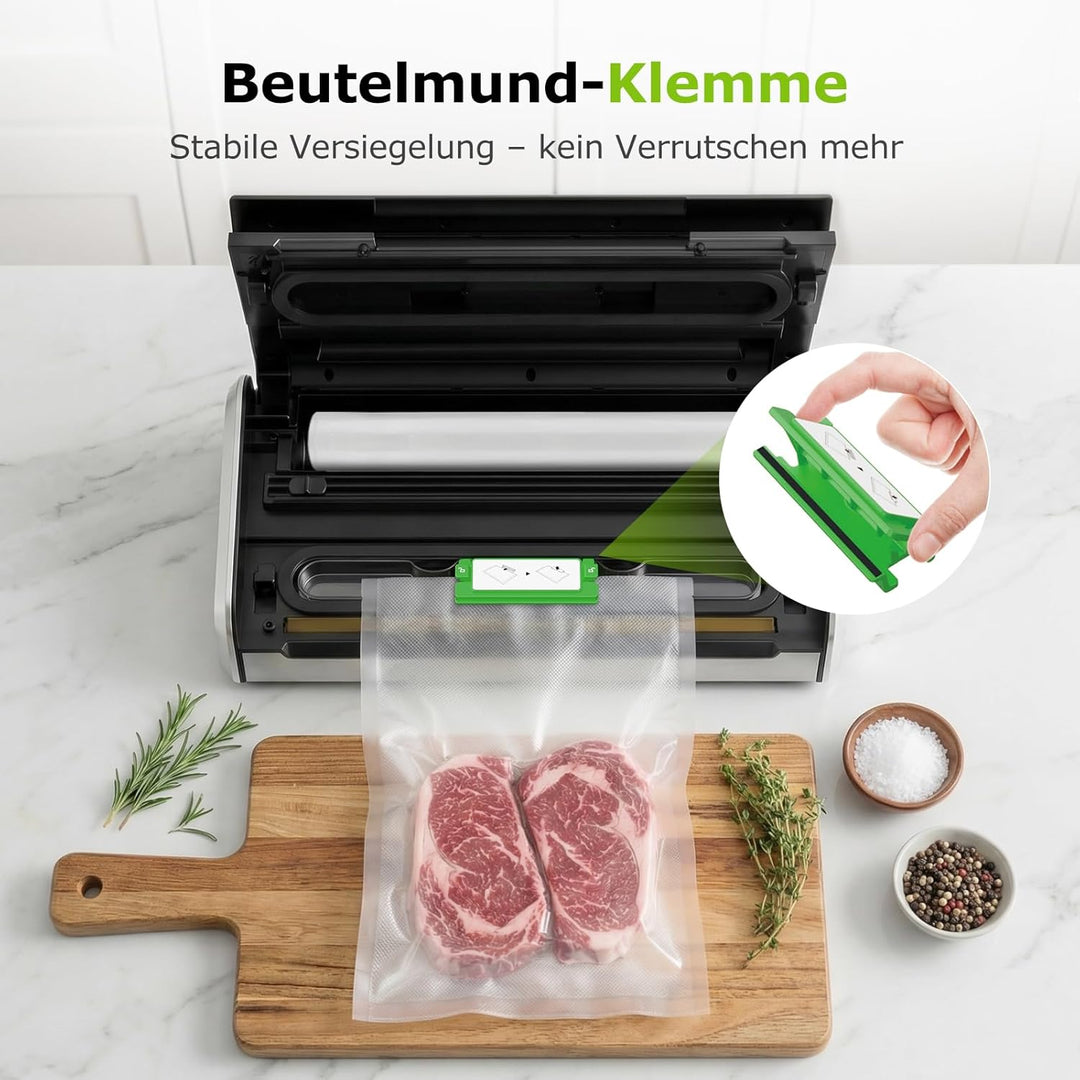 Bonsenkitchen Vakuumiergerät, 5mm Breitversiegelung auslaufsicher, Edelstahl, Einhand & Pulse Trocke