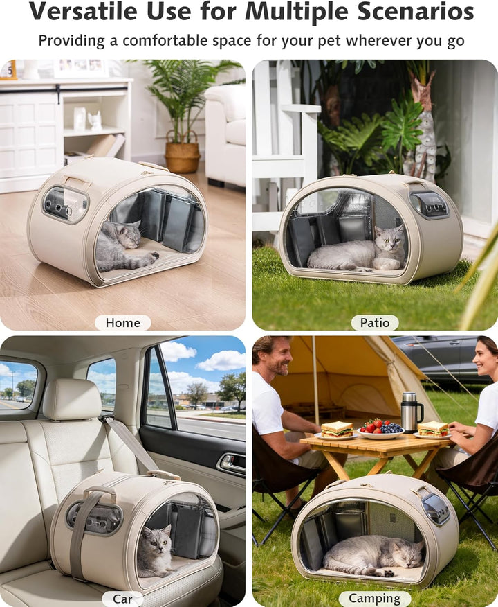 Pecute Katzenkühlhaus mit Dual-Kühl-System (6 Kühlakkus & Gel-Matte) – Faltbares Katzenzelt Sommer,