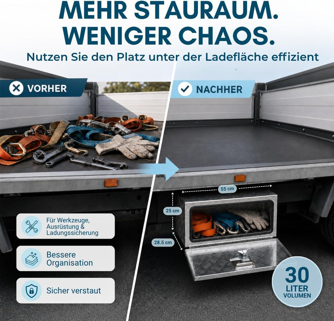 Unterbaubox aus Alu Anhängerkiste Staubox leicht abschliessbar 30l Gurtkiste Staukasten Werkzeugkist