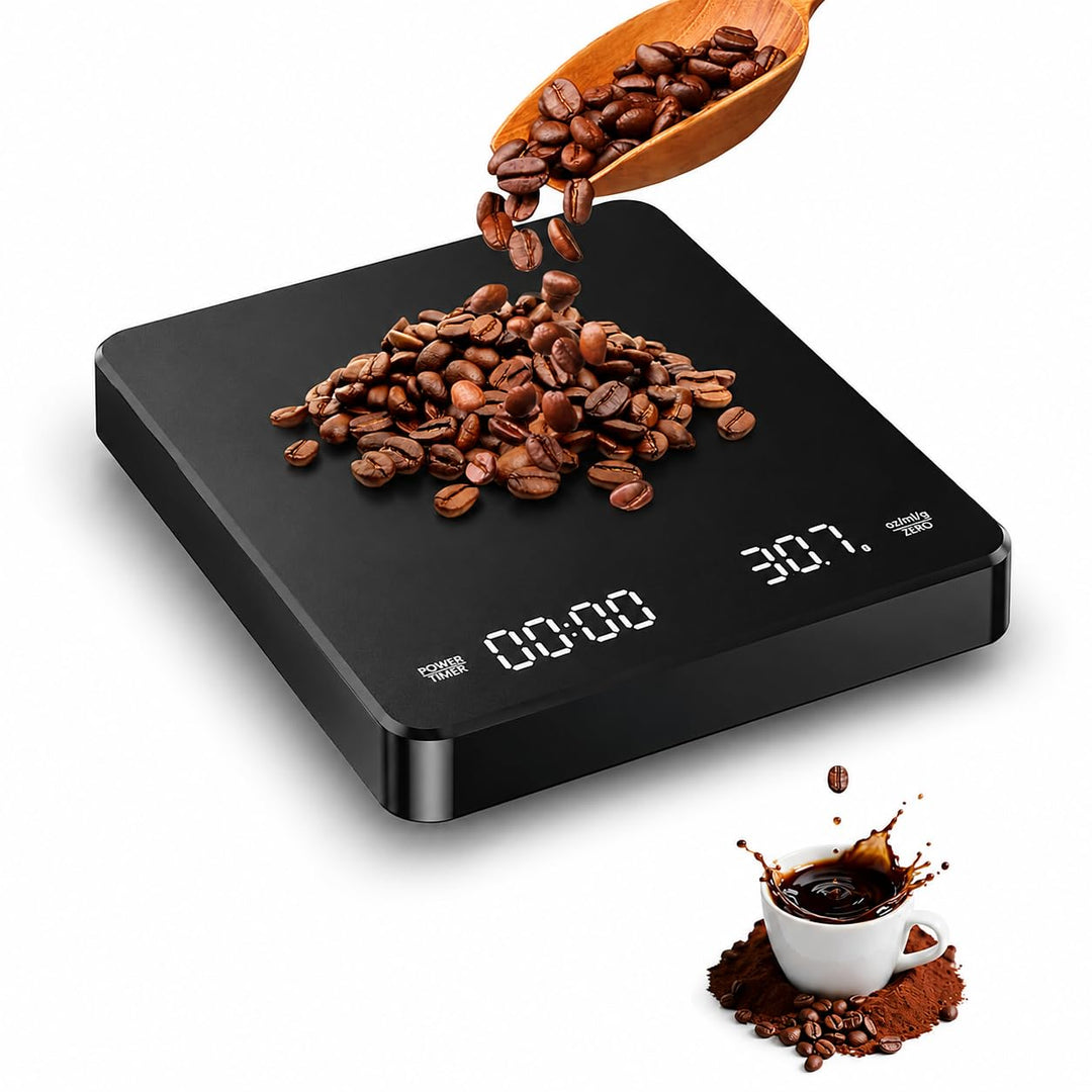 VOBOR Kaffeewaage mit Timer 3kg/0.1g, Automatischen und Manuellen Zeitmessungsmodus, Wiederaufladbar