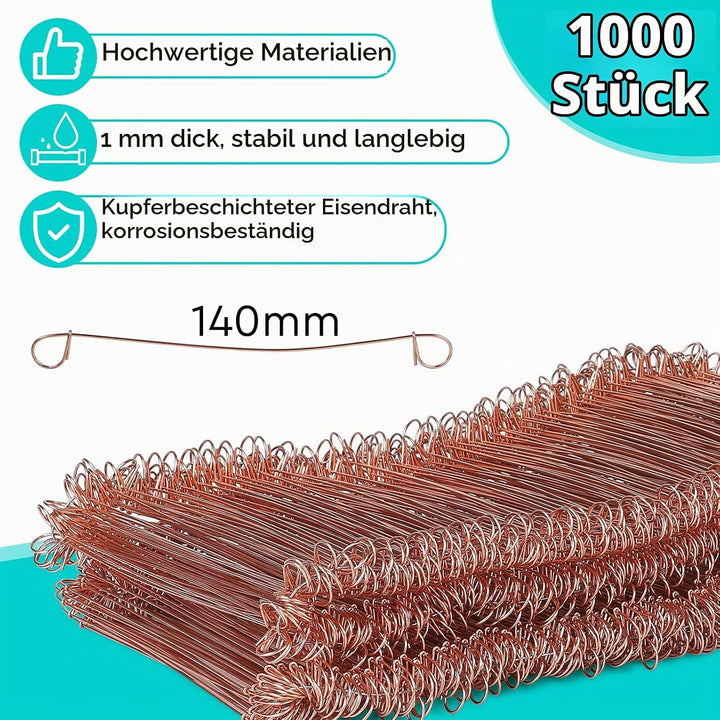 CPROSP Rödeldraht Verkupfertem(1000 Stk) mit Draht Driller, Set aus Betonbindedraht 140mm und Rödelz