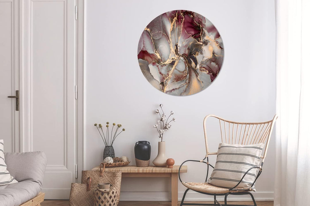 Wandbild Rund Wanddeko Deko Wohnzimmer Bilder 90x90 cm Gold - Marmor - Lila, 90x90 cm