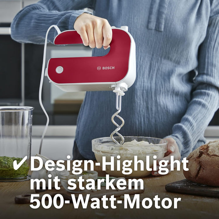 Bosch Handrührer Styline MFQ40303, 2 Rührbesen, 2 Edelstahl-Knethaken, spülmaschinengeeignet, 5 Stuf