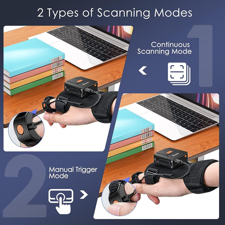Eyoyo Tragbarer Bluetooth Barcode-Scanner-Handschuh, 1D 2D QR-Code Fingerring-Lesegerät für Linke un