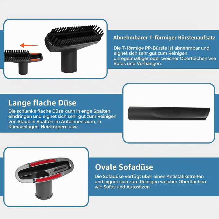7 Stück Staubsauger Düsen Set Staubsauger Aufsatz Polsterdüse Matratzendüse Fugendüse 32-35 mm Staub