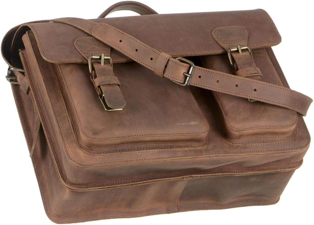 Ruitertassen Lehrertasche Leder Damen Herren Schultasche Aktentasche 2 Fächer Ranger braun