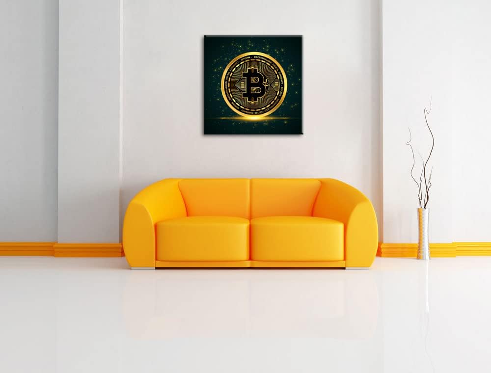 Pixxprint funkelnder Bitcoin BTC als Leinwandbild Quadratisch| Grösse: 70x70 cm | Wandbild | Kunstdr