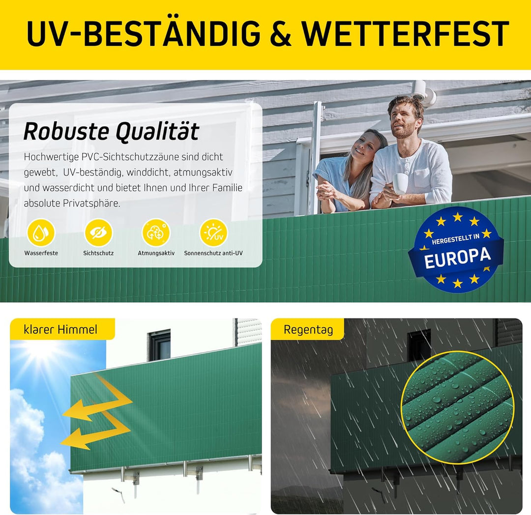 jarolift PVC Sichtschutzmatte Balkon Sichtschutz Wetterfest für Garten Terrasse, Sichtschutzzaun Bal