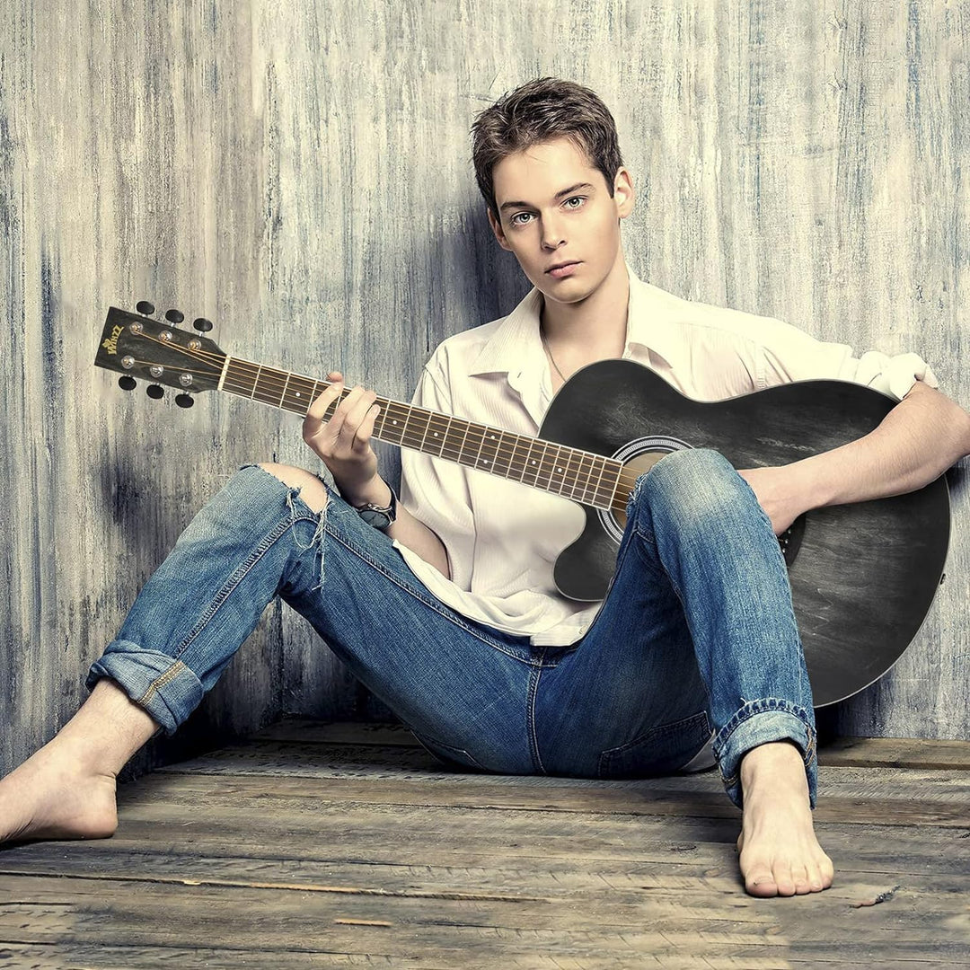 Winzz Linkshänder Gitarre Akustik, Westerngitarre für Erwachsene Kinder, Schwarz Gitarre Anfänger Se