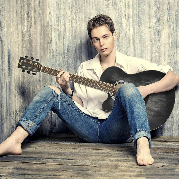 Winzz Linkshänder Gitarre Akustik, Westerngitarre für Erwachsene Kinder, Schwarz Gitarre Anfänger Se