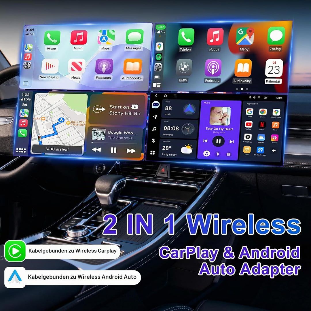 CarPlay Wireless Adapter, 2 IN 1 Wireless Android Auto &amp; Carplay Wireles Adapter, Wandelt Wired CarP