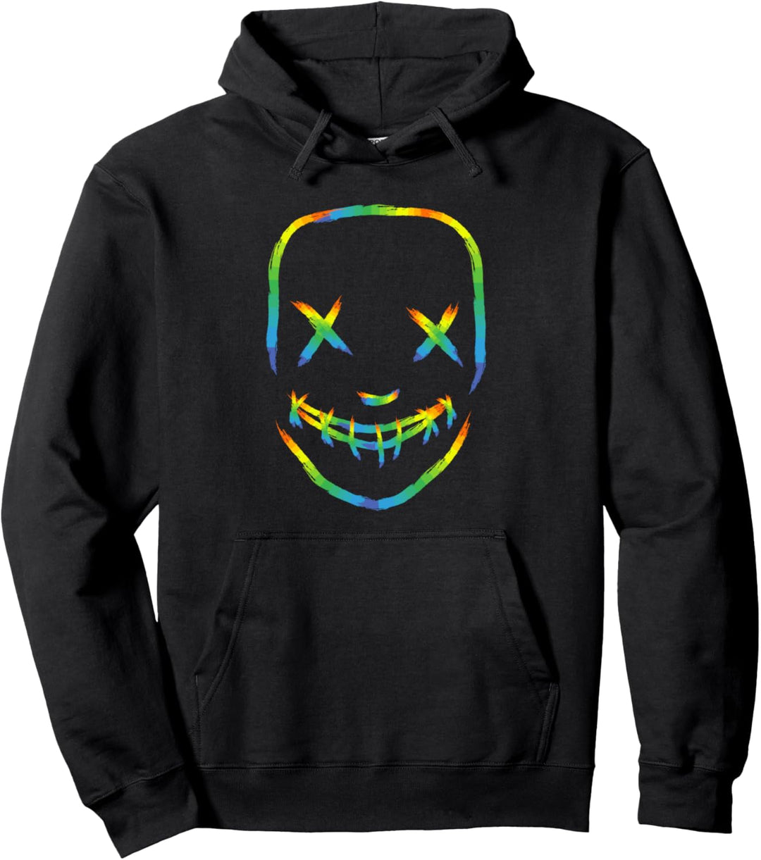 Rainbow Techno Face Breakcore Cybergrind Industrial Hardcore Pullover Hoodie