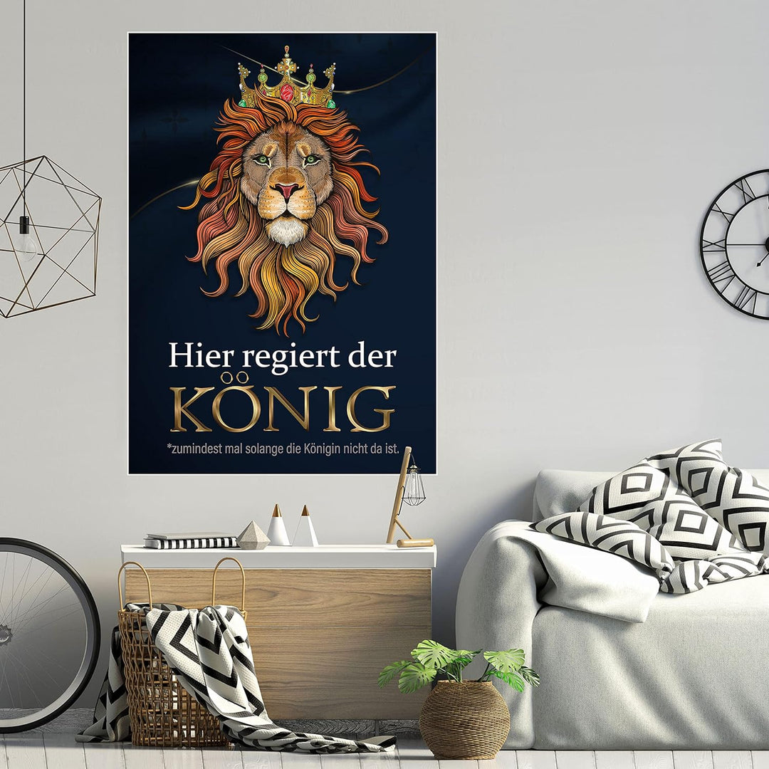 wandmotiv24 Poster als Wanddeko, Grösse 100x70cm, Hier regiert der König, Löwe, Königin, Afrika, Tie