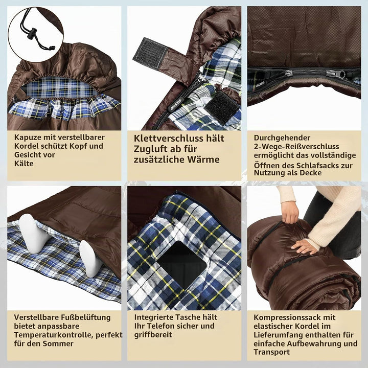 GEERTOP Schlafsack XXL 4 Jahreszeiten Flanell Campingschlafsack Übergrösse 220x100cm für Erwachsene