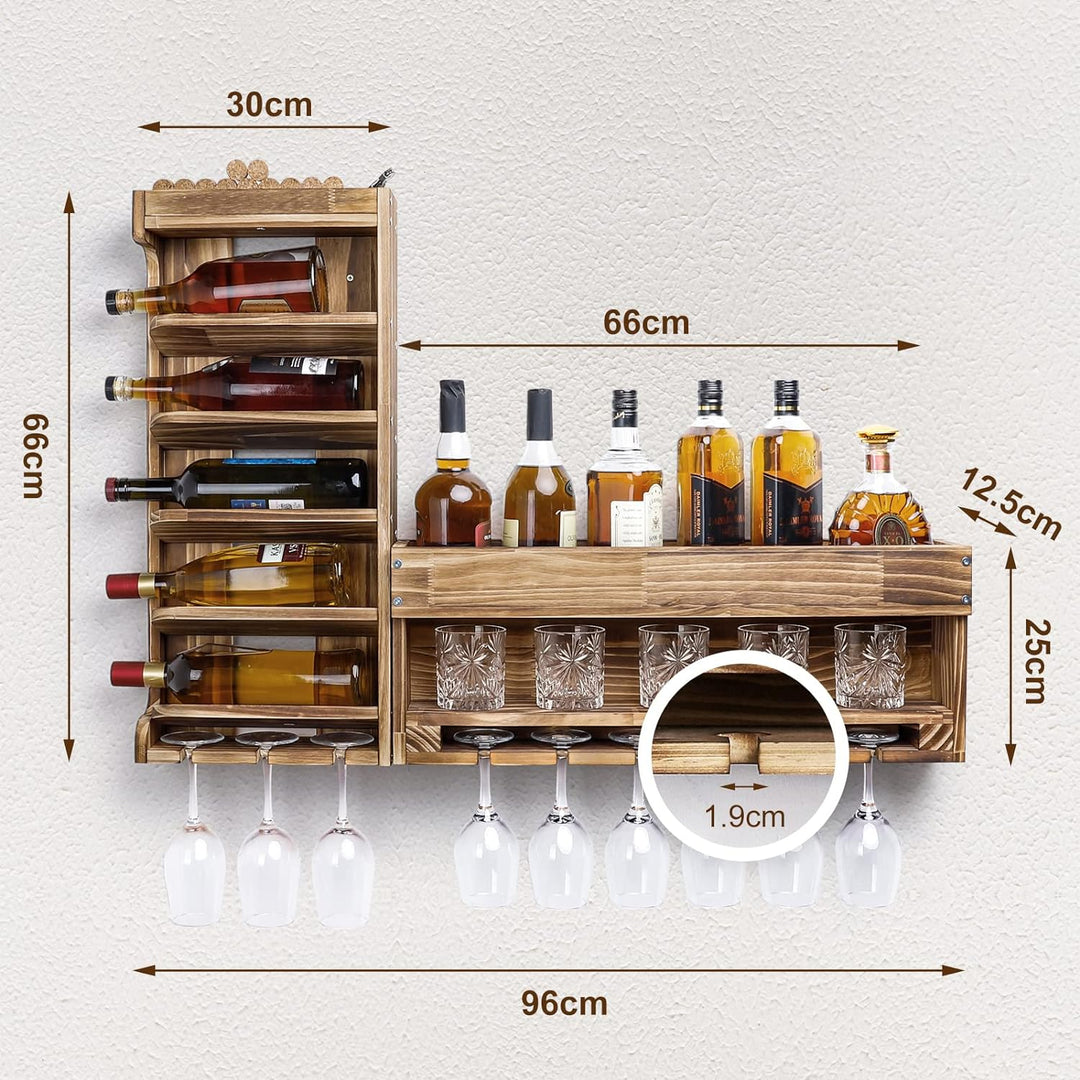 Yorbay Weinregal Palette Beflammt Holz, Wandbar mit Korkhalter, für Weingläser,Whiskygläser,Flaschen