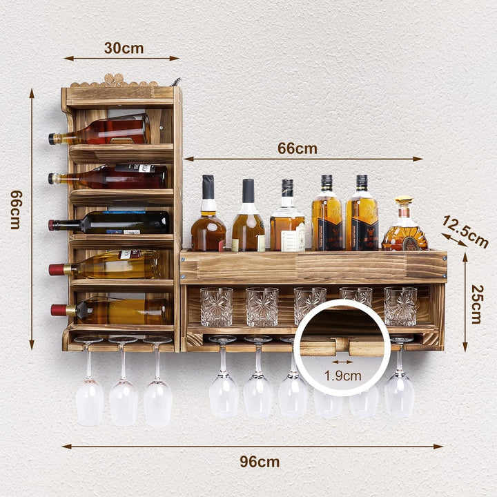 Yorbay Weinregal Palette Beflammt Holz, Wandbar mit Korkhalter, für Weingläser,Whiskygläser,Flaschen
