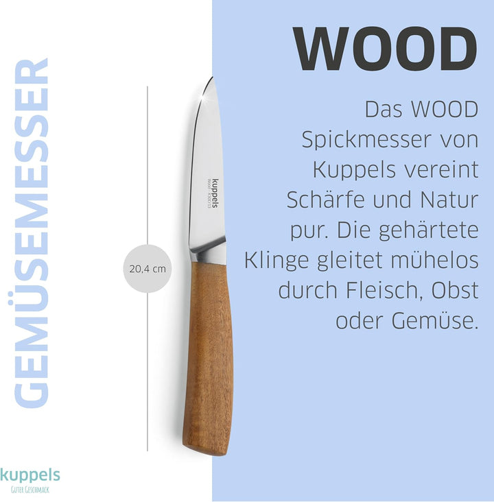 Kuppels | Messerset WOOD | 3-teilig | scharfe Messer mit Akazienholzgriff | Klinge aus gehärtetem Ed