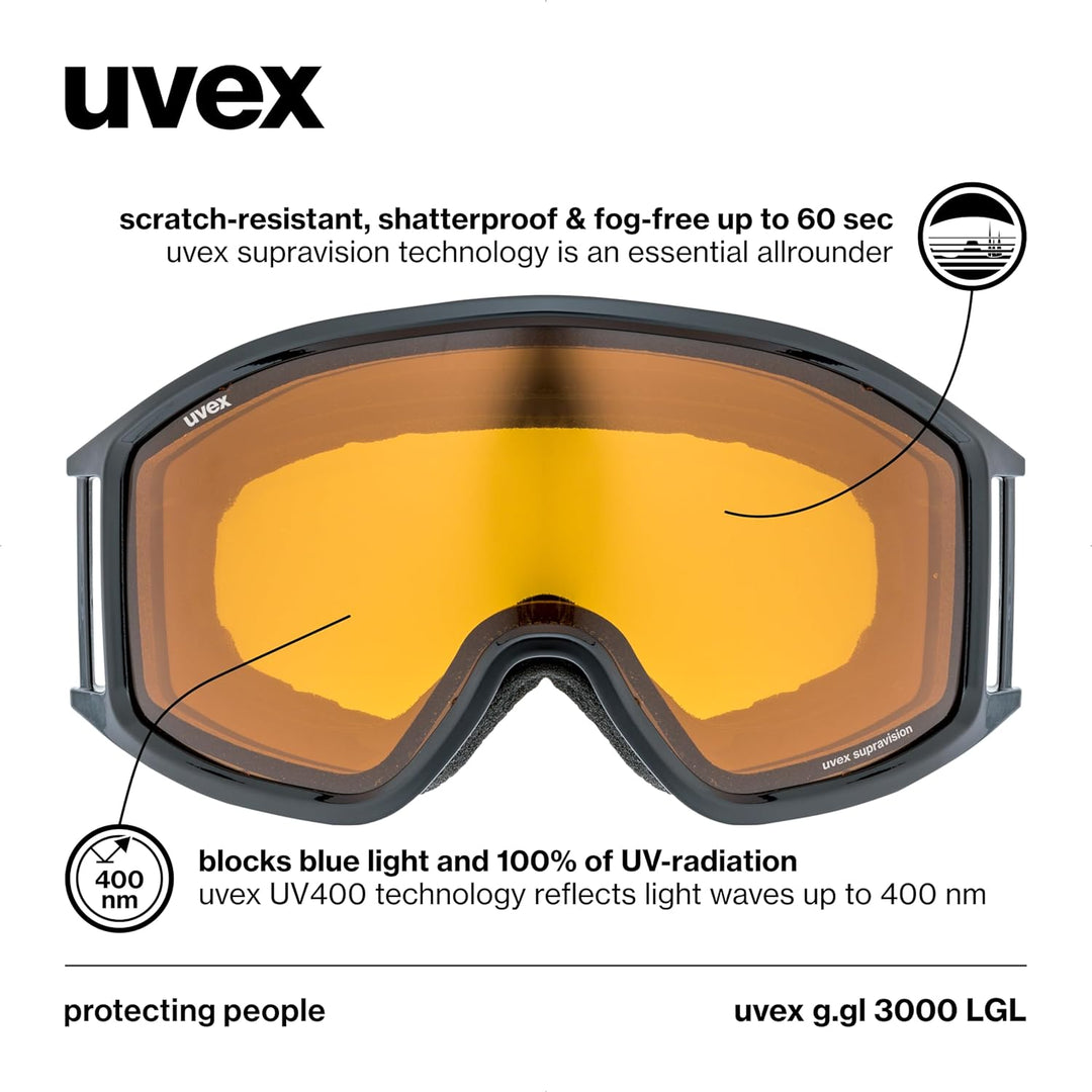 uvex g.gl 3000 LGL - Skibrille für Damen und Herren - konstrastverstärkend - vergrössertes, beschlag
