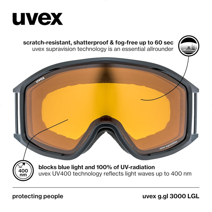 uvex g.gl 3000 LGL - Skibrille für Damen und Herren - konstrastverstärkend - vergrössertes, beschlag