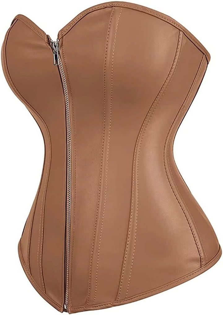 Josamogre Leder Korsett Top Damen Corsage Reissverschluss Sexy XXL Brown, XXL Brown