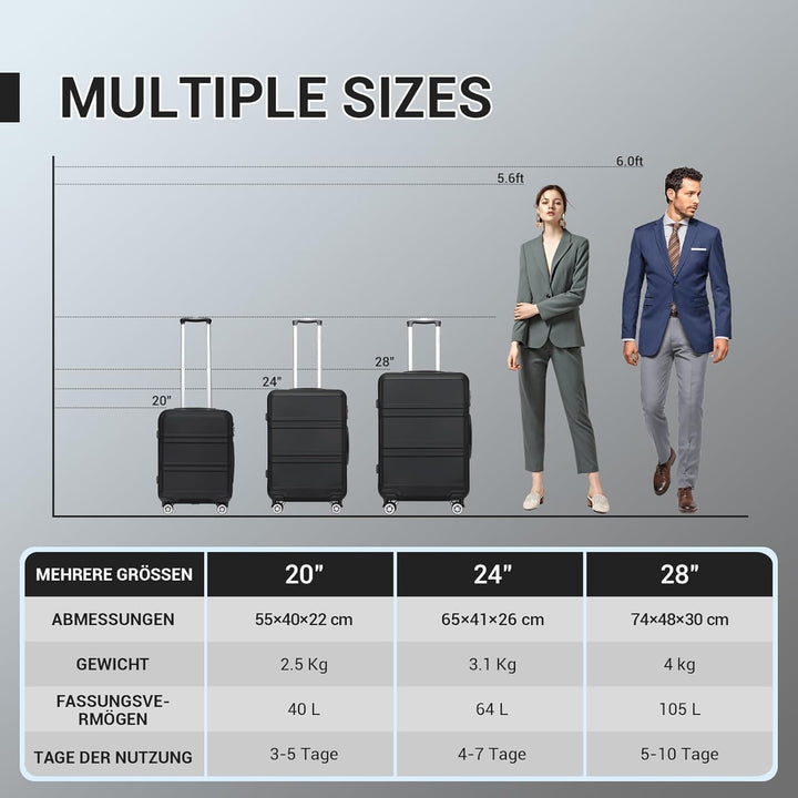 KONO Kofferset 3 Teilig Hartschalenkoffer von ABS Trolley Handgepäck Koffer Gepäck-sets M-L-XL Reise