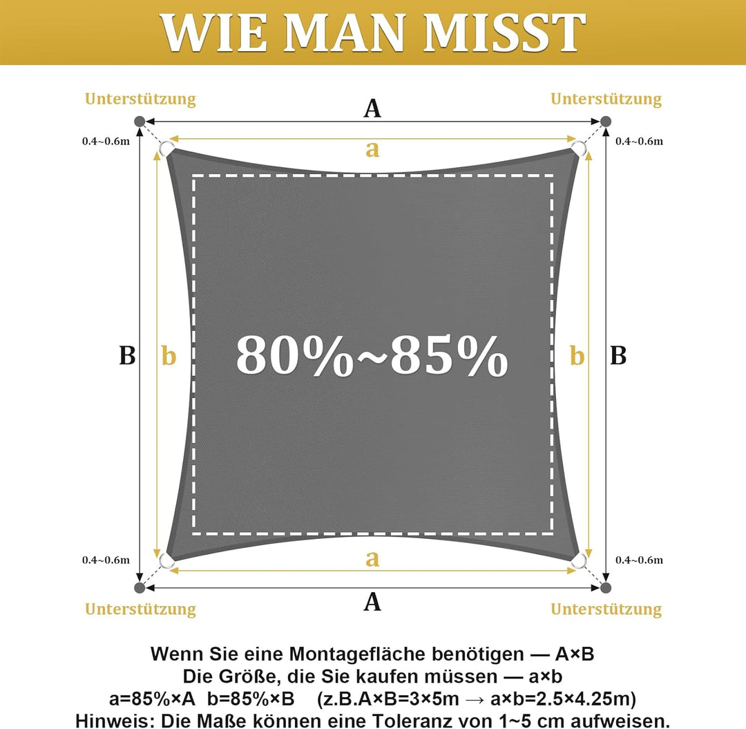 Shade&amp;Beyond Sonnensegel Wasserdicht Rechteckig 2 x 3 m Wetterschutz Sonnenschutz Sunsegel PES-Polye